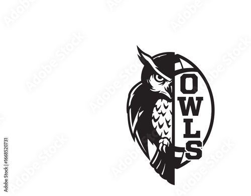  Aggressive Owl Mascot Logo - Sports Team Emblem Design with "OWLS" Text