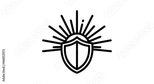 radiant shield protection, security, safety, sunburst logo graphic