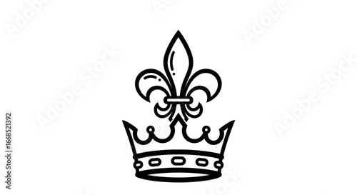 royal fleurdelis crown elegant monochrome line art design