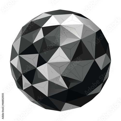 Geometric sphere with faceted surfaces isolated on white background