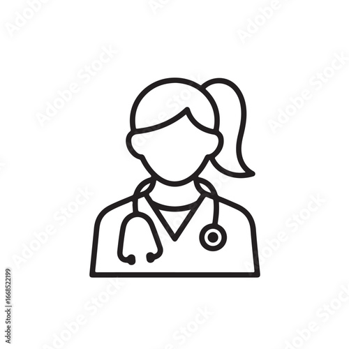 Vector art of female doctor icon with stethoscope