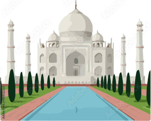 Taj Mahal India Illustration, Famous Landmark, White Marble, Architecture, Travel
