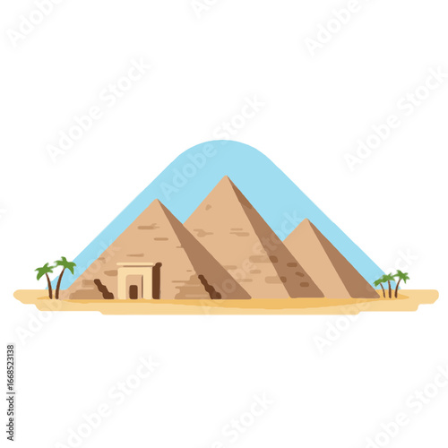 Ancient Egyptian Pyramids Illustration, Desert Landscape, Vector Graphic Design