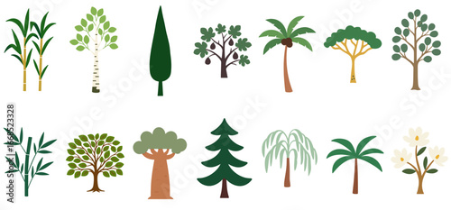 Trees Vector Icon Set — Tropical, Deciduous & Conifer Collection (SVG)