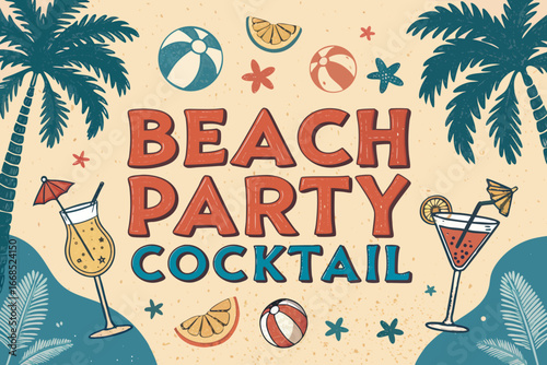 Featuring Retro Beach Party Cocktail With Bold Vibrant Professional Photo