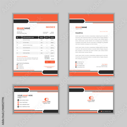 Invoice Letterhead Business Card and Stationery Template Set