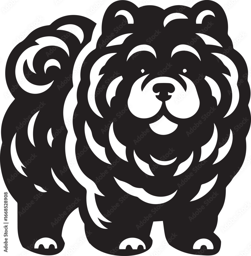 Fototapeta premium Cute Fluffy Chow Chow Dog Vector Silhouette Illustration – Black and White Pet Art Design 