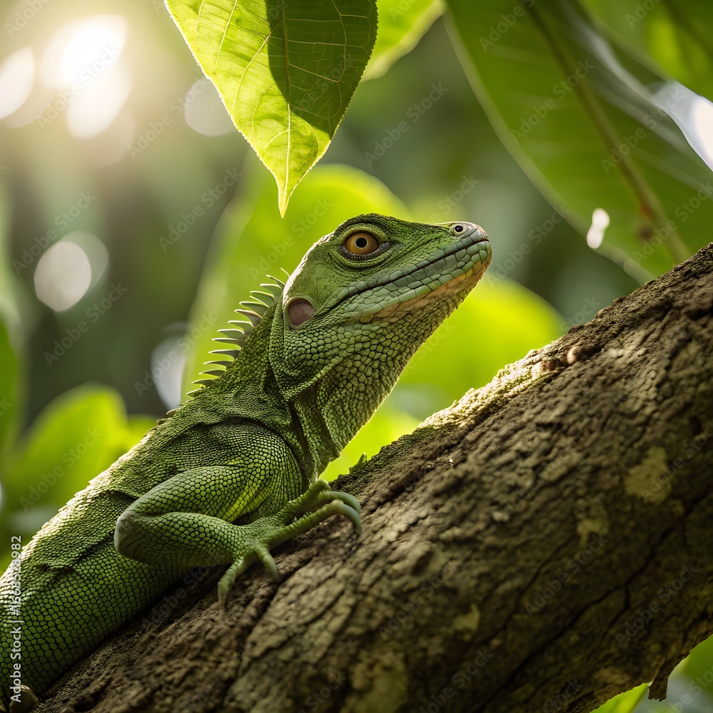 Fototapeta premium Small Green Iguana Closeup