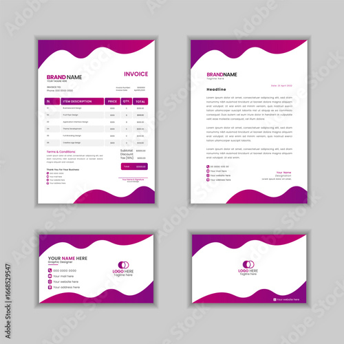 Invoice Letterhead Business Card and Stationery Template Set