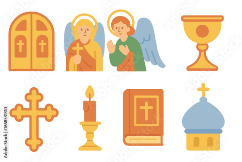 Children's Iconostasis Illustrations. Flat vector mini-illustrations iconostasis elements in colors children's illustrations: