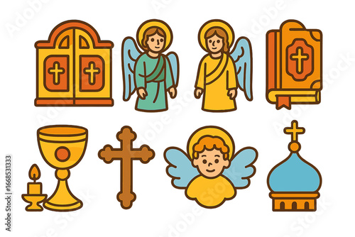 Children's Iconostasis Illustrations. Flat vector mini-illustrations iconostasis elements in colors children's illustrations: