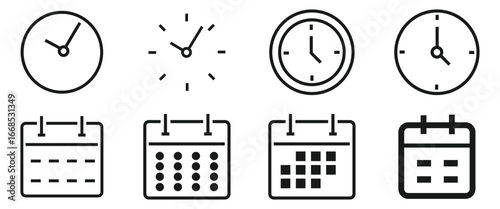 Minimal Black and White Glyph Icons of Time, Date, Calendar, Location and Notifications