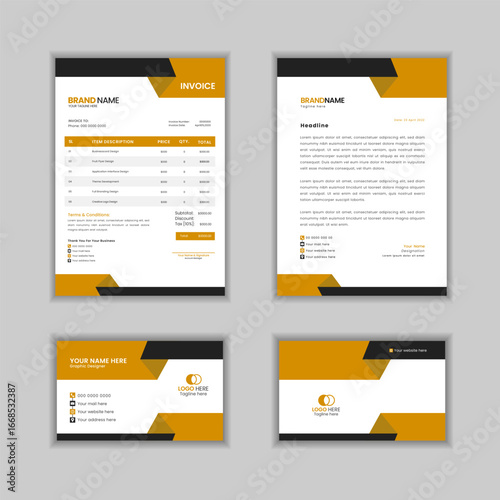 Corporate Business Stationery Set Invoice Letterhead Business Card and Card Design