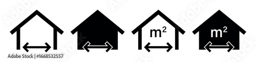 House Size Icon, Home Dimensions Symbol, Property Width Measurement, Floor Area Vector, Real Estate Layout Graphic