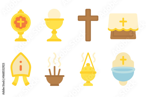 Children's Religious Artifacts. Flat vector mini-illustrations religious artifacts in colors children's illustrations: relic,
