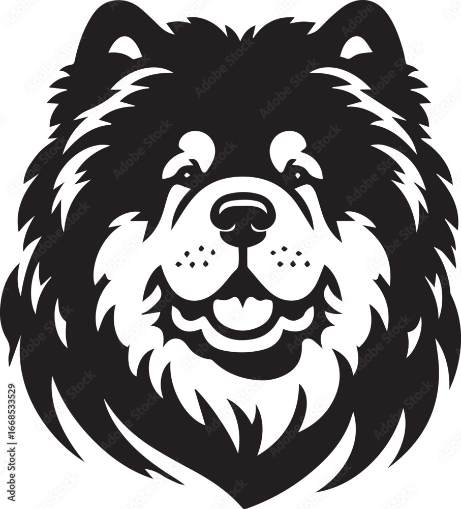 Obraz premium Cute Fluffy Chow Chow Dog Vector Silhouette Illustration – Black and White Pet Art Design 