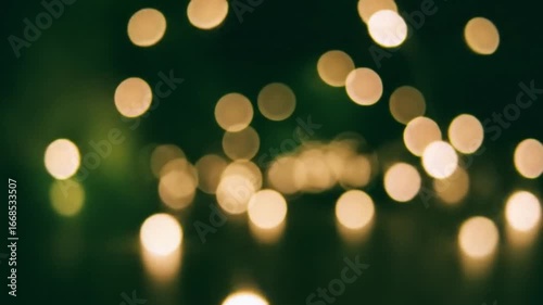 Golden bokeh lights shimmering in dark forest