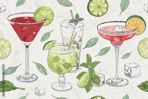 Elegant Seamless Wallpaper Mojitos Margaritas And Mar Professional Photo