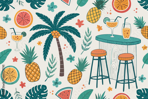 Depicting Seamless Wallpaper Tropical Bar Doodles Bold Elegant Premium Digital Asset