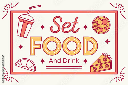 Set food and drink neon sign. Neon sign, bright signboard, light banner. Vector icons .Food neon icon. Beer drinks light advertising emblem pizza craft products vector set. Mexican taco, cocktail bar
