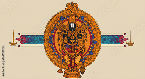 Vibrant illustration of Lord Venkateswara, a symbol of divinity, peace, and cultural heritage