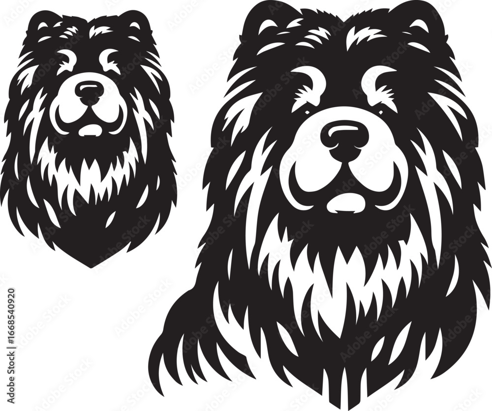 Fototapeta premium Cute Fluffy Chow Chow Dog Vector Silhouette Illustration – Black and White Pet Art Design 
