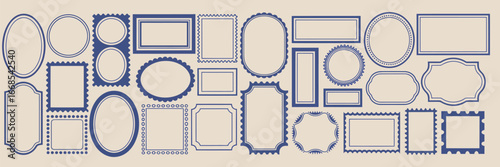 Hand Drawn Doodle Frame Set - Vintage Stamp Borders & Wavy Labels for Coastal Retro Designs