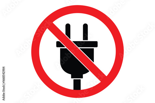 No Electrical Plug Allowed Warning Sign Indicating Prohibition of Power Connections and Usage of Electrical Outlets in a Restricted Area