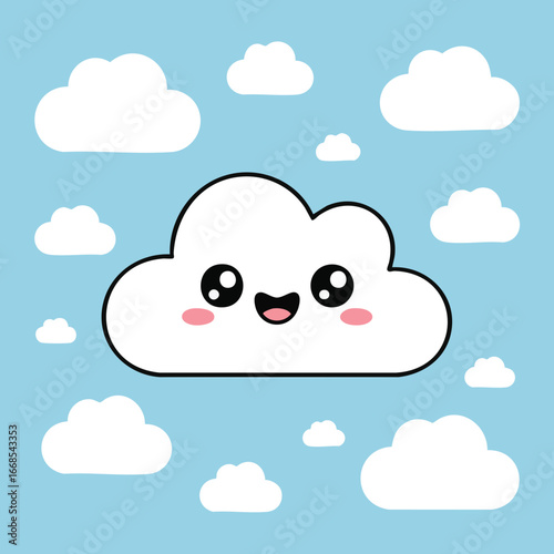 create need A funny clouded set carton on sky stare with white background.