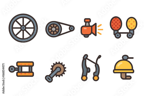 Children's Bicycle Icons. Flat vector mini-illustrations dynamo in bicycles in colors children's illustrations: front bicycle