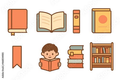 Children's Book Icons. Flat vector mini-illustrations hardcover books in colors children's illustrations: closed hardcover book,