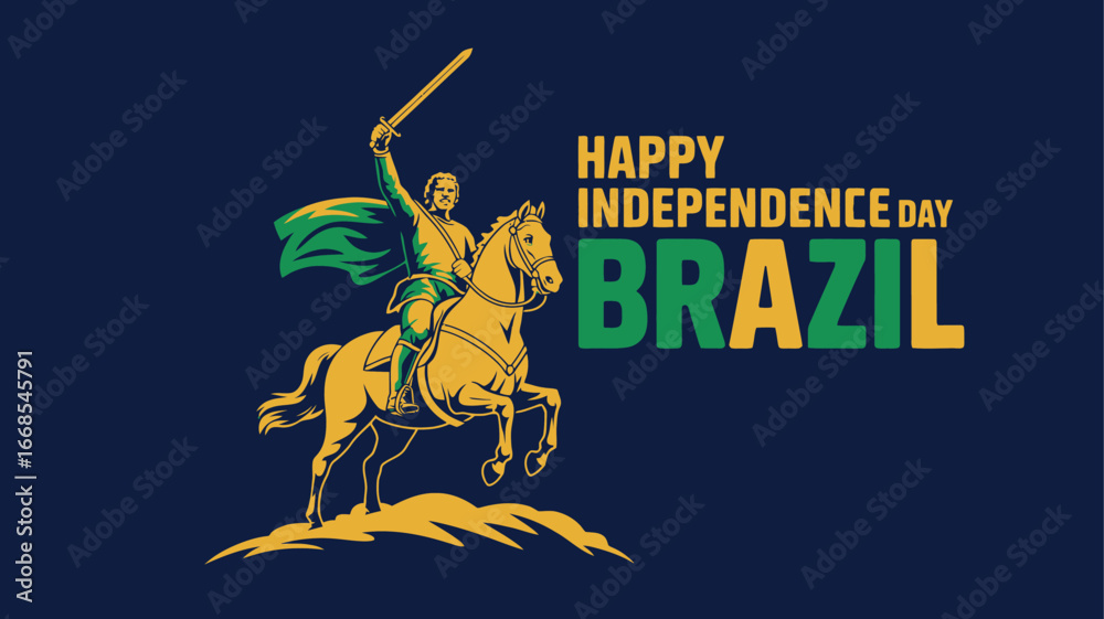 Fototapeta premium Brazil Independence Day vector illustration horse rider patriotic celebration artwork