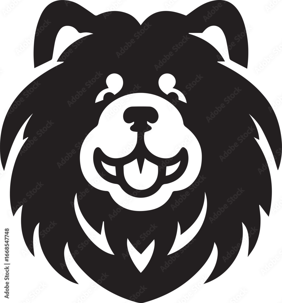 Fototapeta premium Cute Fluffy Chow Chow Dog Vector Silhouette Illustration – Black and White Pet Art Design 