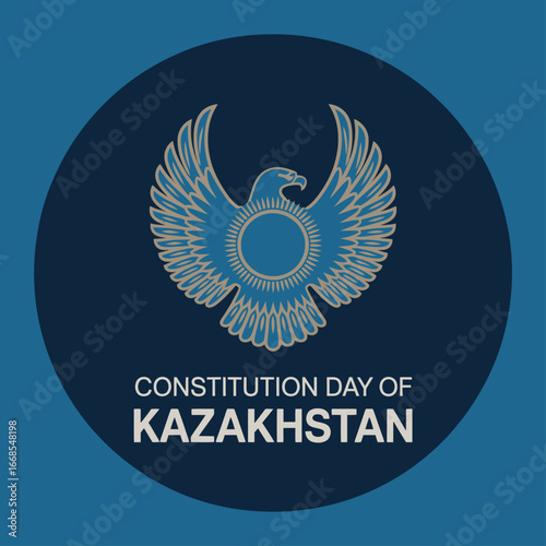 Constitution Day of Kazakhstan National Emblem Design on Blue Background