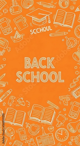 Back to school doodles on an orange background.