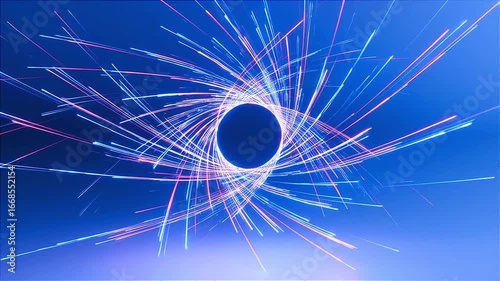 Dynamic neon light trails converging around a central void, creating a futuristic energy vortex with vibrant blue and pink huesai generated, 3d animation 4k video clip