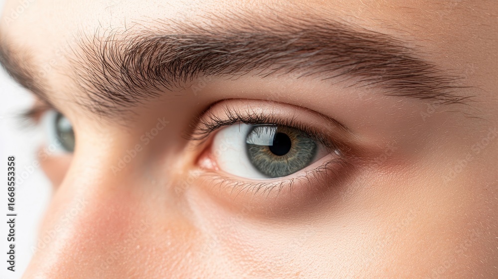 Obraz premium Transformation of a Young Man's Eyebrows: Before and After Grooming on a Clean White Canvas