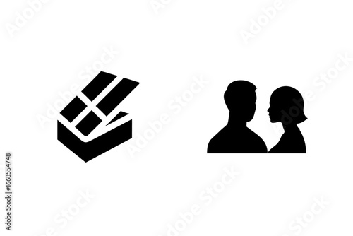 Couple and gift box icons representing valentine's day celebration and romance