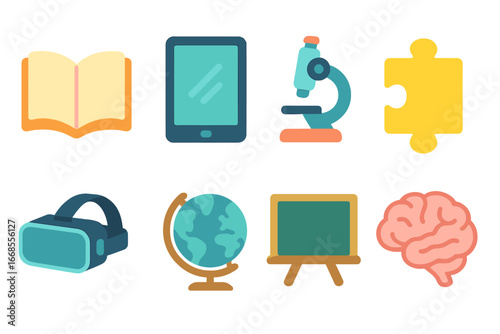 Alternative Learning Icons. Flat vector mini-illustrations alternative learning in colors children's illustrations: book, tablet,