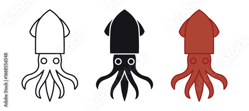 Squid, calamary.  Squid icon set isolated on white background. Vector illustration .
