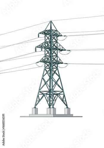 Vector illustration of electricity pylon with wires