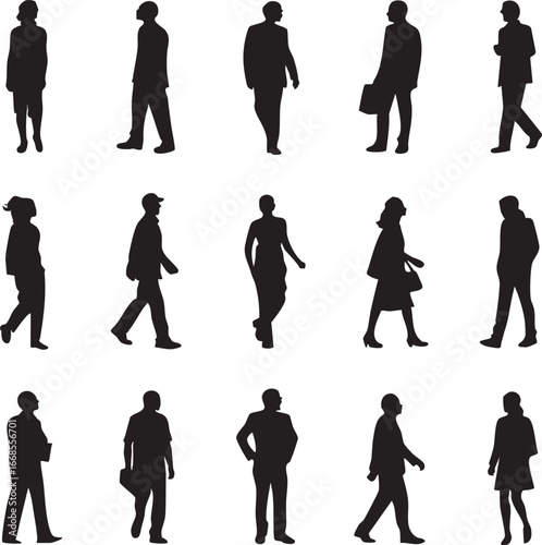 Walking people silhouettes vector: crowd, business, casual figures eps