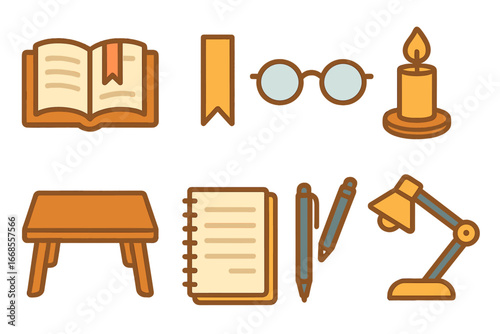 Children's Bible Icons. Flat vector mini-illustrations sermon book in colors children's illustrations: open bible, bookmark,