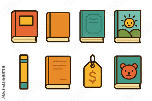 Children's Book Covers. Flat vector mini-illustrations book covers in colors children's illustrations: hardcover book, paperback