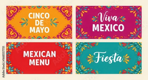 Vibrant mexican fiesta designs featuring cinco de mayo viva mexico mexican menu and fiesta text