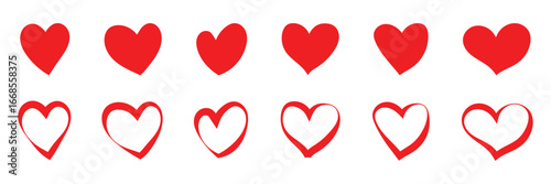 Heart icon, love icon, romance or valentine's day red heart. Heart vector icons. Artistic red heart love symbols isolated editable vector illustration. EPS 10