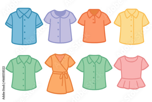 Children's Formal Wear Icons. Flat vector mini-illustrations short sleeve formal wear in colors children's illustrations: dress