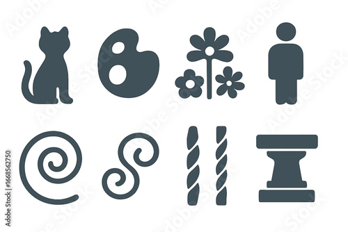 Colorful Iron Sculptures. Flat vector mini-illustrations iron sculpture elements in colors children's illustrations: animal figure