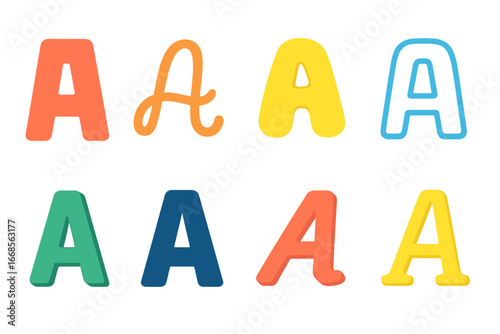 Colorful Letter Icons. Flat vector mini-illustrations letter shapes and fonts in colors children's illustrations: block letters,