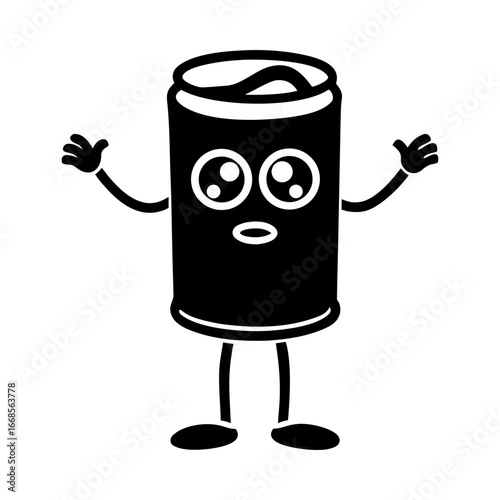 Cartoon can soda drink beverage cute character funny mascot silhouette vector illustration